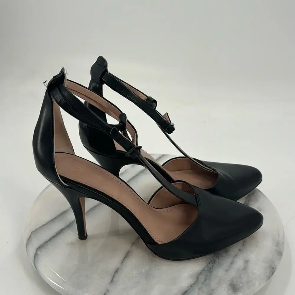 Ad & Daughters ankle strap black leather pointed toe heels